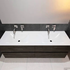 Badkamermeubel Solid Surface BWS Stockholm 200x46 Cm Wood Dark Brown Wasbak Dubbel (0 Kraangaten, 4 Lades) -Geberiter Meubels Geschaft badmeubel bws stockholm 200x46 cm dark brown wasbak dubbel 0 krg 4lds detail2