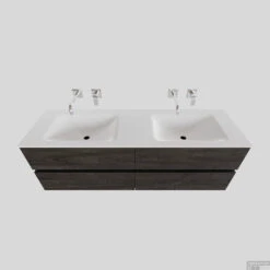 Badkamermeubel Solid Surface BWS Stockholm 200x46 Cm Wood Dark Brown Wasbak Dubbel (0 Kraangaten, 4 Lades) -Geberiter Meubels Geschaft badmeubel bws stockholm 200x46 cm dark brown wasbak dubbel 0 krg 4lds shop