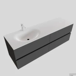 Badkamermeubel Solid Surface BWS Stockholm 200x46 Cm Mat Antraciet Wasbak Links (1 Kraangat, 4 Lades) -Geberiter Meubels Geschaft badmeubel bws stockholm 200x46 cm mat antraciet wasbak links 1krg 4lds detail