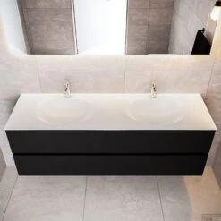 Badkamermeubel Solid Surface BWS Stockholm 150x45 Cm Mat Zwart Urban Dubbel (2 Kraangaten) 9 Badkamermeubel Solid Surface BWS Stockholm 150x45 Cm Mat Zwart Urban Dubbel (2 Kraangaten) -Geberiter Meubels Geschaft badmeubel bws stockholm mat zwart 150 2lds 2krg dubbel sfeer1