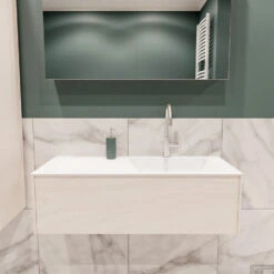 Badkamermeubel BWS Madrid Wit 100x45x30 Cm Mat Witte Solid Surface Wastafel Rechts (1 Kraangat)