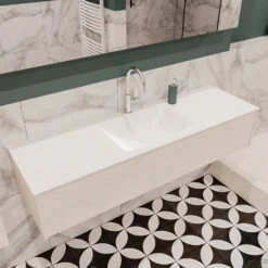 Badkamermeubel BWS Madrid Wit 150x45x30 Cm Mat Witte Solid Surface Wastafel (1 Kraangat) -Geberiter Meubels Geschaft badmeubel bws wit 150 cm 1ld 1krg detail1