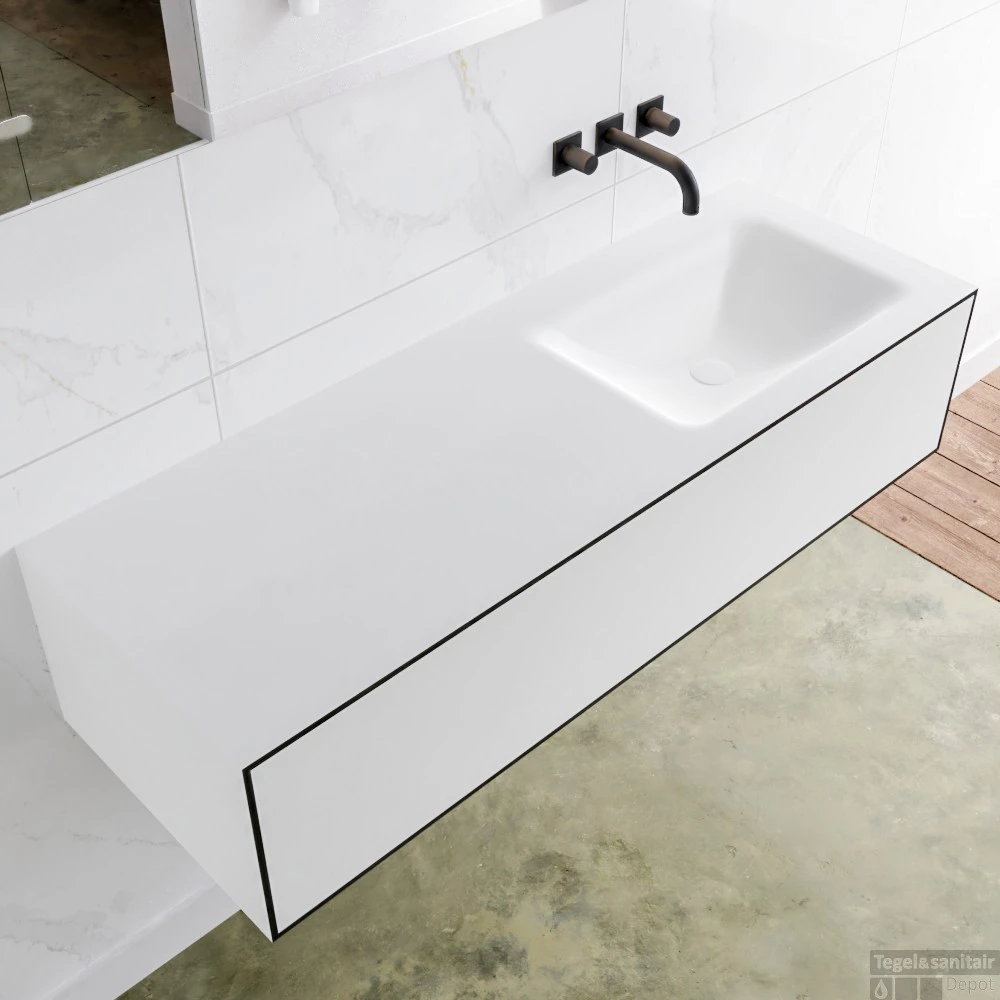 Badkamermeubelset Mondiaz LAGOM 130 Cm Rechtse Wastafel Solid Surface Zonder Kraangaten Mat Zwart (1 Lade) 4 Badkamermeubelset Mondiaz LAGOM 130 Cm Rechtse Wastafel Solid Surface Zonder Kraangaten Mat Zwart (1 Lade) - Afbeelding 2