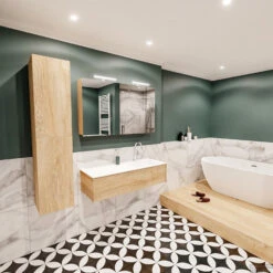 Badkamermeubel BWS Madrid Washed Oak 120x45x30 Cm Mat Witte Solid Surface Wastafel Rechts (1 Kraangat) -Geberiter Meubels Geschaft badmeubel washed oak 120 cm rechts 1ld 0krg detail2