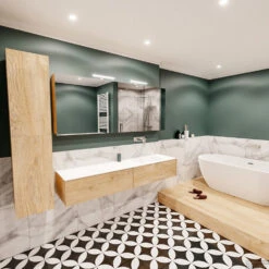 Badkamermeubel BWS Madrid Washed Oak 180x45x30 Cm Mat Witte Solid Surface Wastafel Rechts (2 Lades, 0 Kraangaten) 10 Badkamermeubel BWS Madrid Washed Oak 180x45x30 Cm Mat Witte Solid Surface Wastafel Rechts (2 Lades, 0 Kraangaten) -Geberiter Meubels Geschaft badmeubel washed oak 180 cm rechts 2ld 0krg detail2