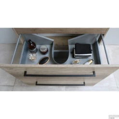 Badmeubelset BWS Salt 60x46cm Met Grepen 2 Lades Met Wastafel Hardsteen Scotch Oak -Geberiter Meubels Geschaft binnenlade onderkast scotch oak met greep mat zwart 18