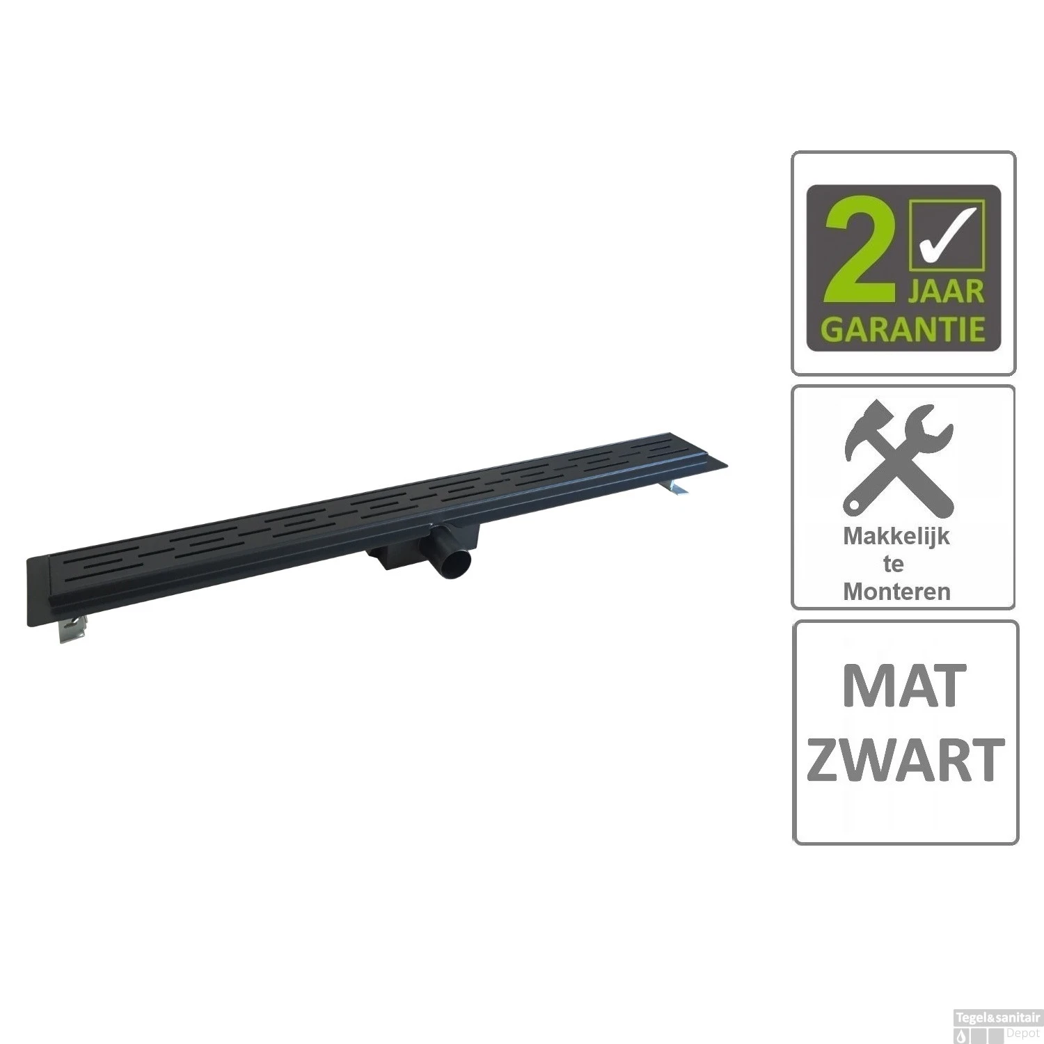 BWS Douchegoot Flens Met Uitneembaar Sifon 100x7x6.7cm RVS Mat Zwart