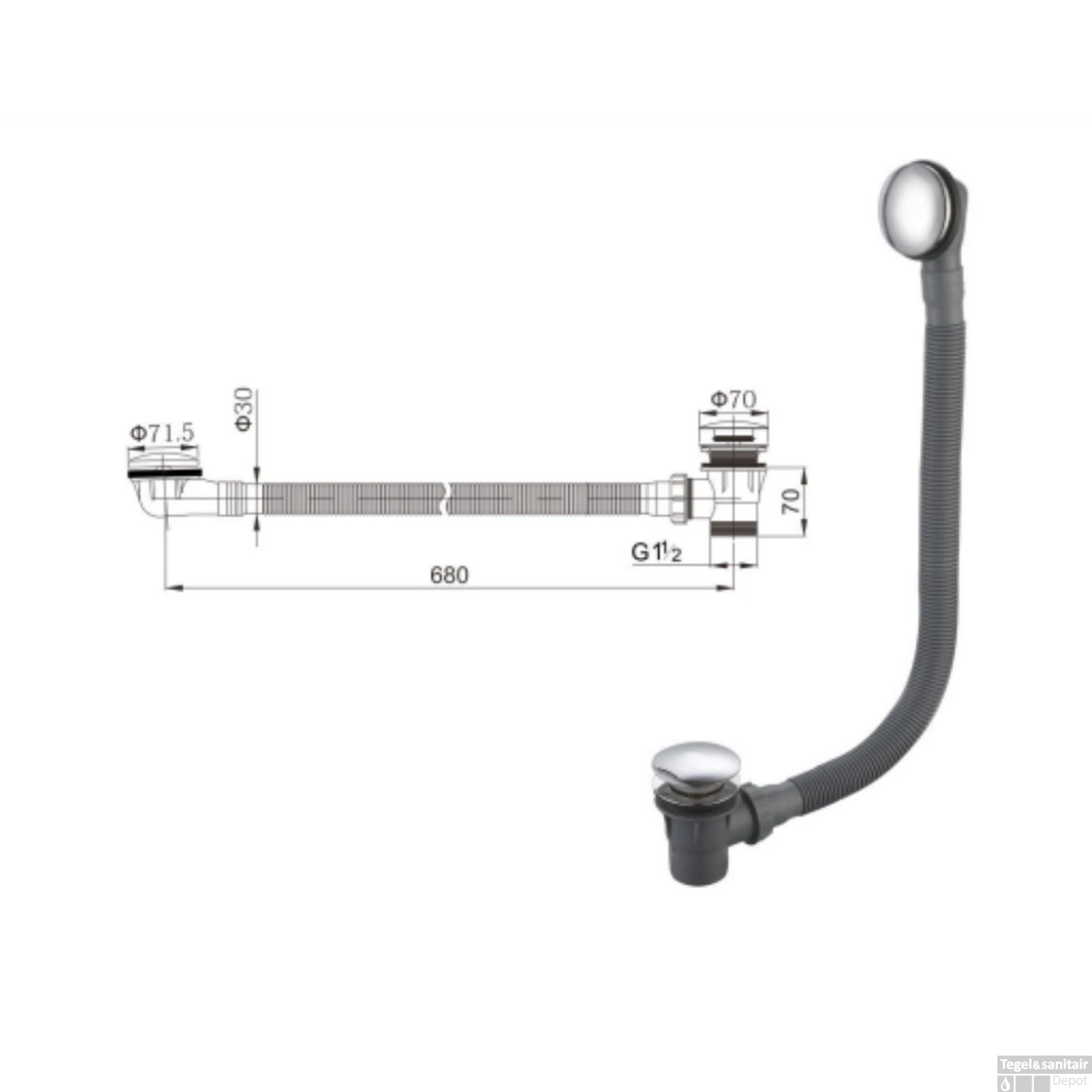 Clickwaste Luca Sanitair Voor Primo Baden Met Bad Overloop Mat Wit - Afbeelding 2
