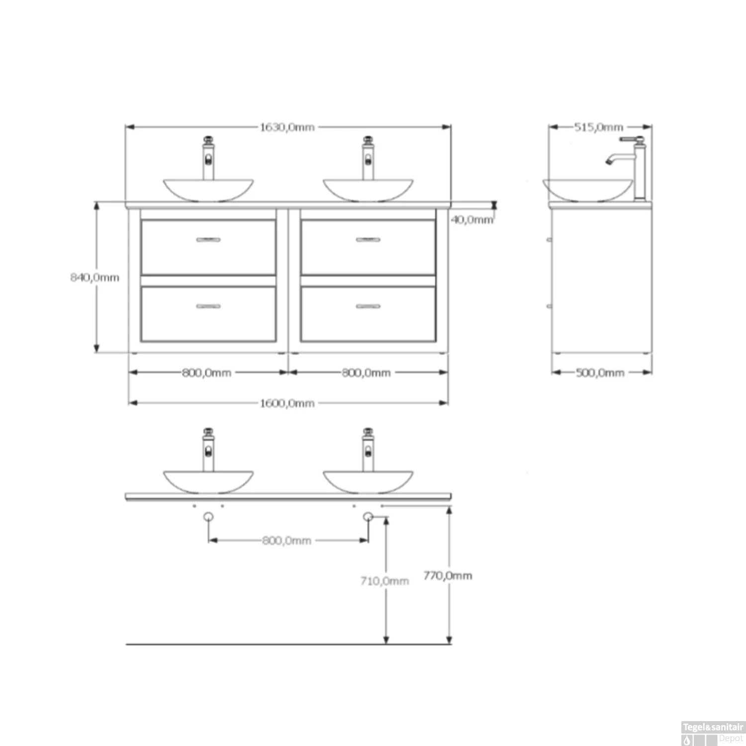 Badkamermeubel Set Van Heck Country 160 Cm (4 Lades) 4 Badkamermeubel Set Van Heck Country 160 Cm (4 Lades) - Afbeelding 2