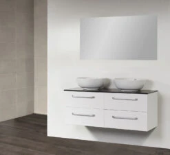 Badkamermeubel Exclusive Corestone Top Plate (4 Lades, 2 Waskommen) 120 Cm Wit