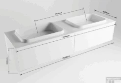 Badkamermeubelset Mondiaz Erin 150 Cm Met 2 Lades Met RIDGE Wastafel Dubbel Talc Met 2 Kraangaten Greeploos Mat Ocher -Geberiter Meubels Geschaft erin 150cm double 2 drawers 11313763177821