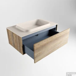 Badkamermeubelset Mondiaz Erin 80 Cm Met 1 Lade Met RIDGE Wastafel Midden Linen Met 1 Kraangat Greeploos Mat Dark Brown Grey -Geberiter Meubels Geschaft erin dark brown grey ridge linen google 5 0003