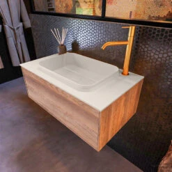 Badkamermeubelset Mondiaz Erin 80 Cm Met 1 Lade Met RIDGE Wastafel Midden Linen Met 1 Kraangat Greeploos Mat Dark Brown Grey -Geberiter Meubels Geschaft erin dark brown grey ridge linen top 0003