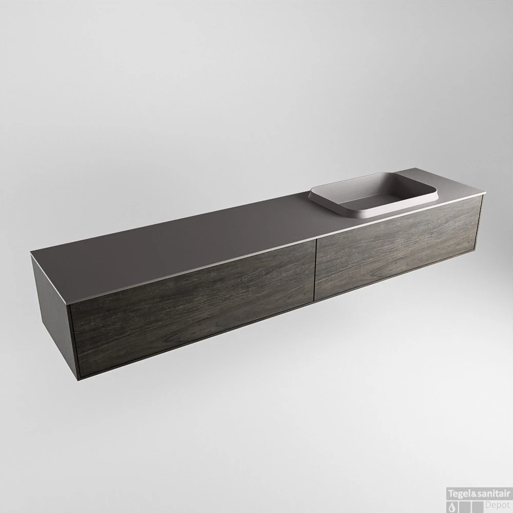 Badkamermeubelset Mondiaz Erin 200 Cm Met 2 Lades Met RIDGE Wastafel Rechts Dark Grey Zonder Kraangaten Greeploos Mat Dark Brown 6 Badkamermeubelset Mondiaz Erin 200 Cm Met 2 Lades Met RIDGE Wastafel Rechts Dark Grey Zonder Kraangaten Greeploos Mat Dark Brown - Afbeelding 4