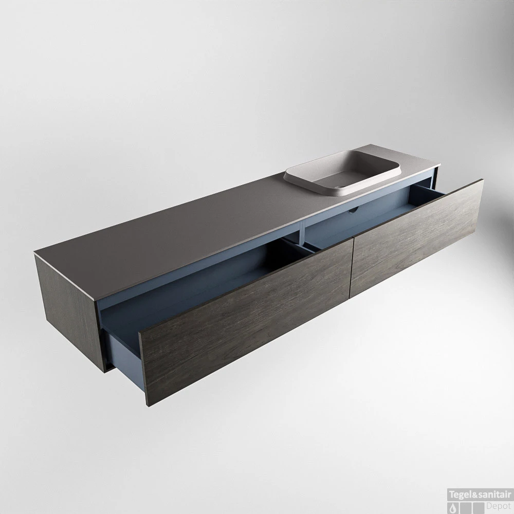 Badkamermeubelset Mondiaz Erin 200 Cm Met 2 Lades Met RIDGE Wastafel Rechts Dark Grey Zonder Kraangaten Greeploos Mat Dark Brown 7 Badkamermeubelset Mondiaz Erin 200 Cm Met 2 Lades Met RIDGE Wastafel Rechts Dark Grey Zonder Kraangaten Greeploos Mat Dark Brown - Afbeelding 5
