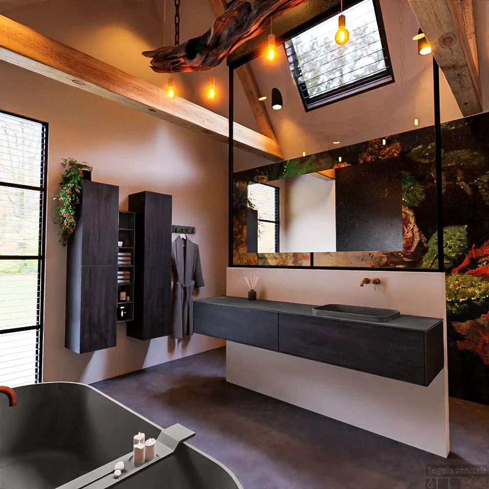 Badkamermeubelset Mondiaz Erin 200 Cm Met 2 Lades Met RIDGE Wastafel Rechts Dark Grey Zonder Kraangaten Greeploos Mat Dark Brown 4 Badkamermeubelset Mondiaz Erin 200 Cm Met 2 Lades Met RIDGE Wastafel Rechts Dark Grey Zonder Kraangaten Greeploos Mat Dark Brown - Afbeelding 2