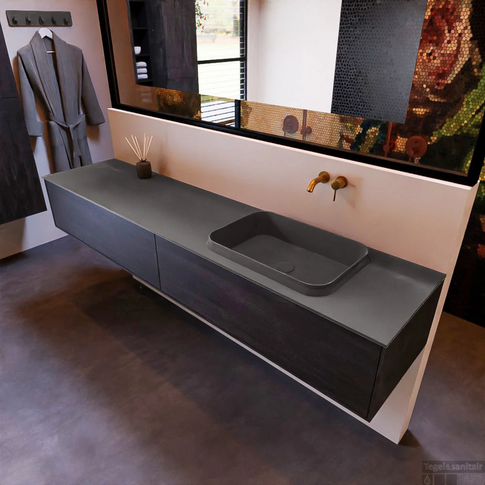 Badkamermeubelset Mondiaz Erin 200 Cm Met 2 Lades Met RIDGE Wastafel Rechts Dark Grey Zonder Kraangaten Greeploos Mat Dark Brown 5 Badkamermeubelset Mondiaz Erin 200 Cm Met 2 Lades Met RIDGE Wastafel Rechts Dark Grey Zonder Kraangaten Greeploos Mat Dark Brown - Afbeelding 3