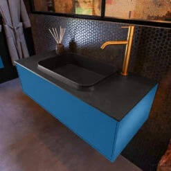 Badkamermeubelset Mondiaz Erin 100 Cm Met 1 Lade Met RIDGE Wastafel Midden Urban Met 1 Kraangat Greeploos Mat Jeans -Geberiter Meubels Geschaft erin jeans ridge urban top 0005