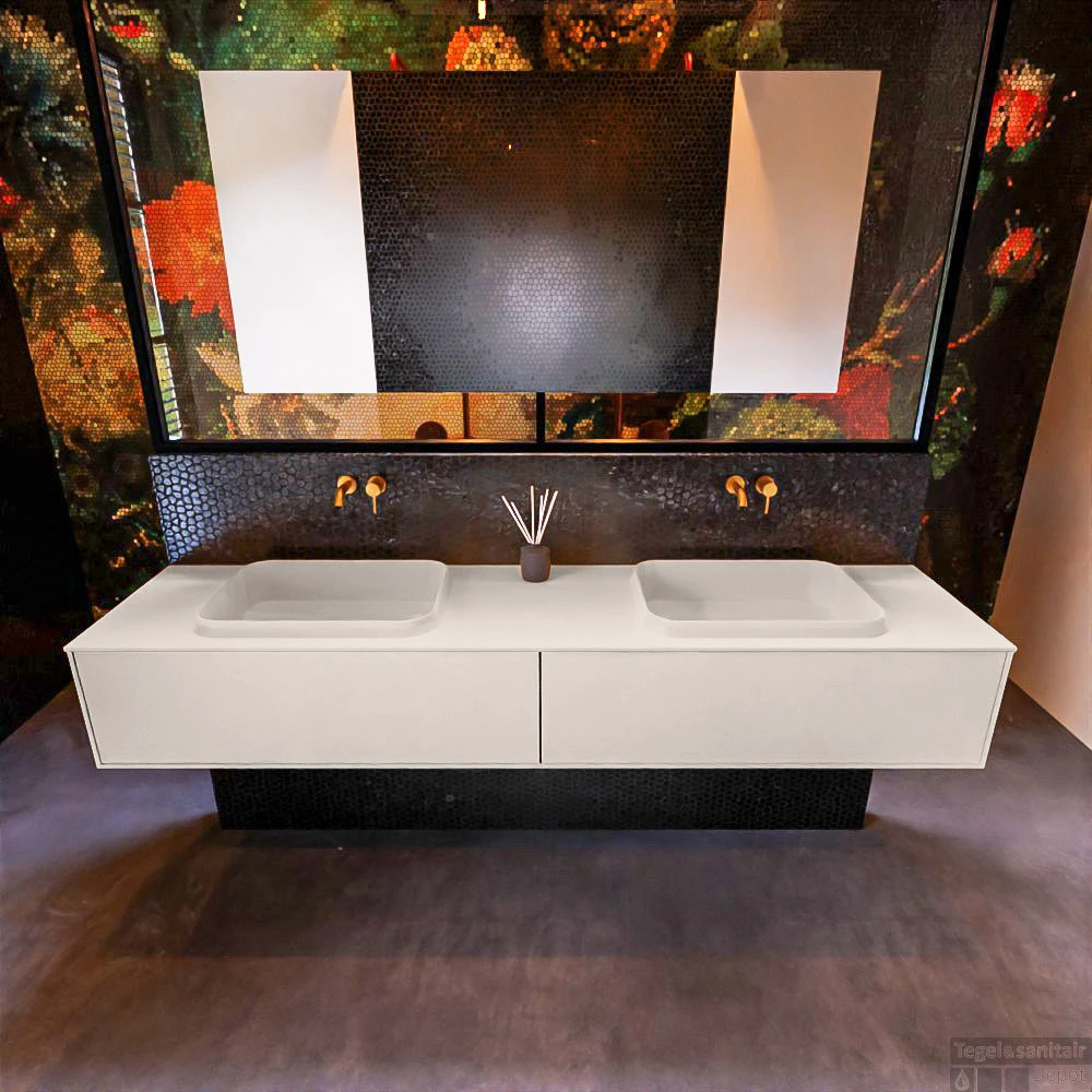 Badkamermeubelset Mondiaz Erin 200 Cm Met 2 Lades Met RIDGE Wastafel Dubbel Linen Zonder Kraangaten Greeploos Mat Linen 3 Badkamermeubelset Mondiaz Erin 200 Cm Met 2 Lades Met RIDGE Wastafel Dubbel Linen Zonder Kraangaten Greeploos Mat Linen