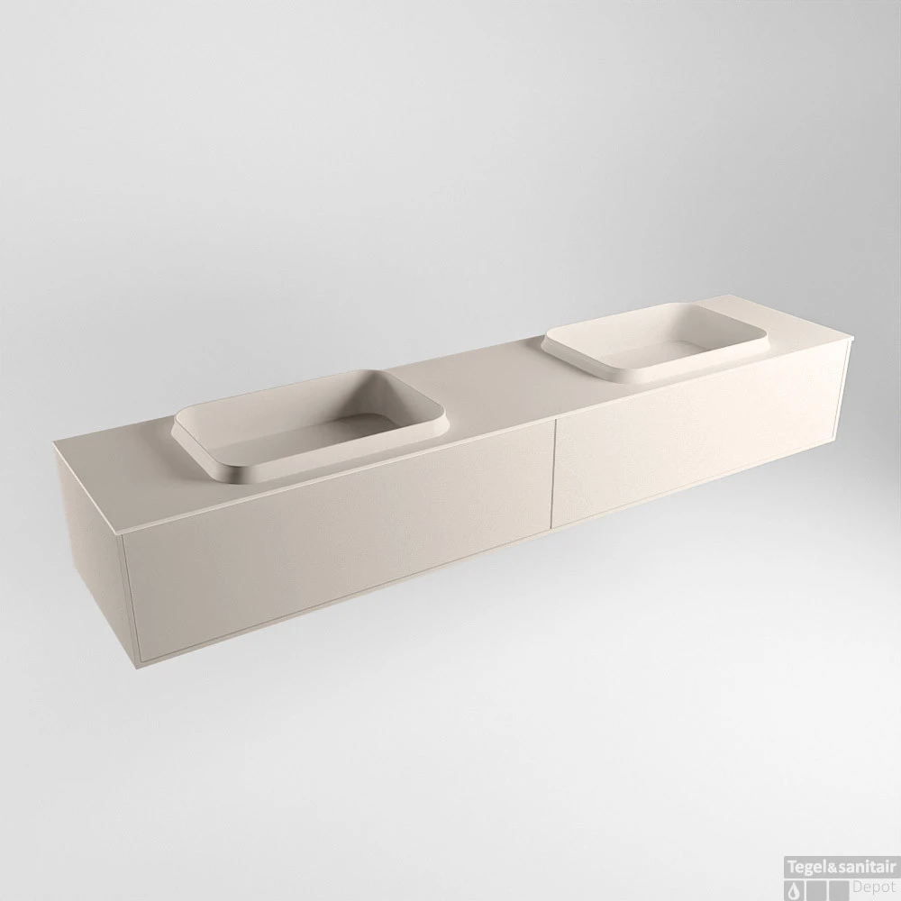 Badkamermeubelset Mondiaz Erin 200 Cm Met 2 Lades Met RIDGE Wastafel Dubbel Linen Zonder Kraangaten Greeploos Mat Linen 6 Badkamermeubelset Mondiaz Erin 200 Cm Met 2 Lades Met RIDGE Wastafel Dubbel Linen Zonder Kraangaten Greeploos Mat Linen - Afbeelding 4