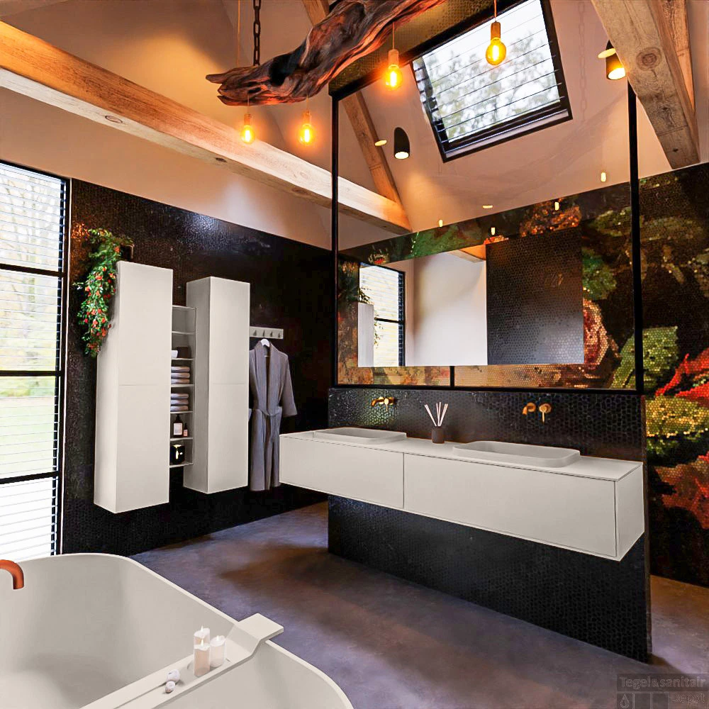 Badkamermeubelset Mondiaz Erin 200 Cm Met 2 Lades Met RIDGE Wastafel Dubbel Linen Zonder Kraangaten Greeploos Mat Linen 4 Badkamermeubelset Mondiaz Erin 200 Cm Met 2 Lades Met RIDGE Wastafel Dubbel Linen Zonder Kraangaten Greeploos Mat Linen - Afbeelding 2