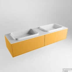 Badkamermeubelset Mondiaz Erin 150 Cm Met 2 Lades Met RIDGE Wastafel Dubbel Talc Met 2 Kraangaten Greeploos Mat Ocher -Geberiter Meubels Geschaft erin ocher ridge talc google 1 0027