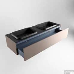 Badkamermeubelset Mondiaz Erin 150 Cm Met 1 Lade Met RIDGE Wastafel Dubbel Urban Met 2 Kraangaten Greeploos Mat Smoke -Geberiter Meubels Geschaft erin smoke ridge urban google 5 0019