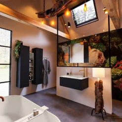 Badkamermeubelset Mondiaz Erin 80 Cm Met 1 Lade Met RIDGE Wastafel Midden Linen Met 1 Kraangat Greeploos Mat Urban -Geberiter Meubels Geschaft erin urban ridge linen side 0003