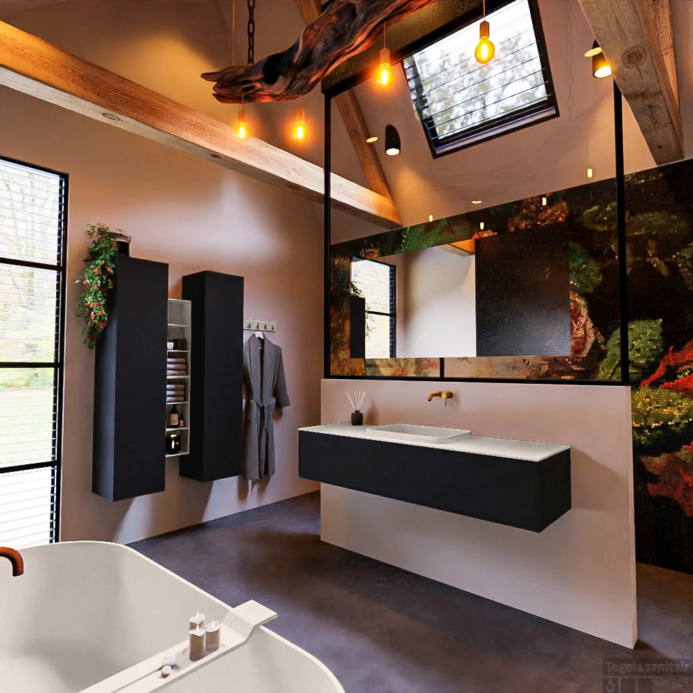 Badkamermeubelset Mondiaz Erin 150 Cm Met 1 Lade Met RIDGE Wastafel Midden Linen Zonder Kraangaten Greeploos Mat Urban 4 Badkamermeubelset Mondiaz Erin 150 Cm Met 1 Lade Met RIDGE Wastafel Midden Linen Zonder Kraangaten Greeploos Mat Urban - Afbeelding 2