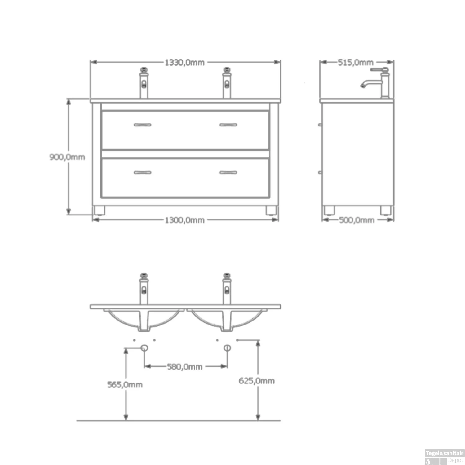 Badkamermeubel Set Van Heck Country 130 Cm (2 Lades) 4 Badkamermeubel Set Van Heck Country 130 Cm (2 Lades) - Afbeelding 2