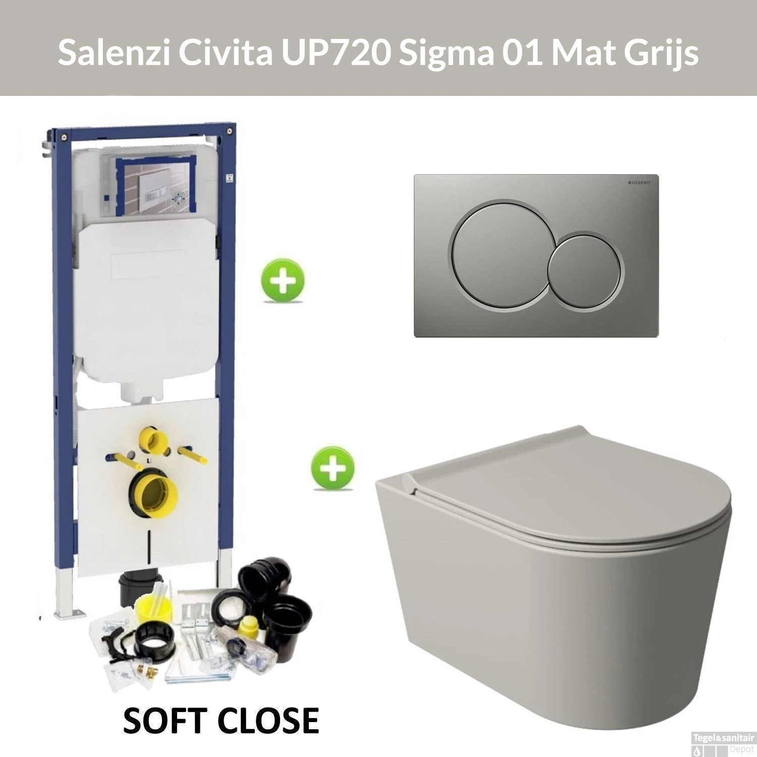 Geberit UP720 Toiletset Wandcloset Salenzi Civita Mat Grijs Met Sigma 01 Drukplaat