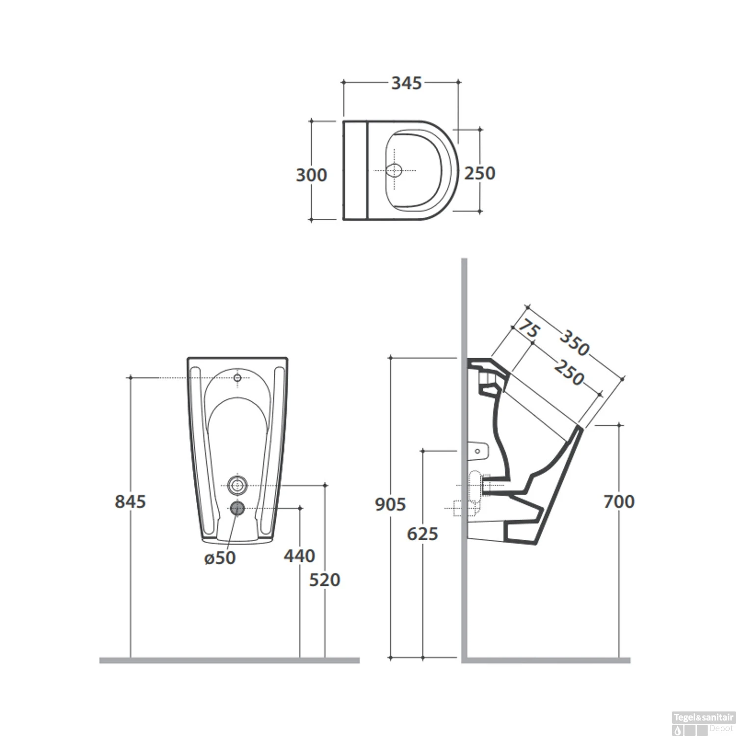 Hangend Urinoir Globo Forty3 30x35x56cm Rimless Mat Zwart 4 Hangend Urinoir Globo Forty3 30x35x56cm Rimless Mat Zwart - Afbeelding 2