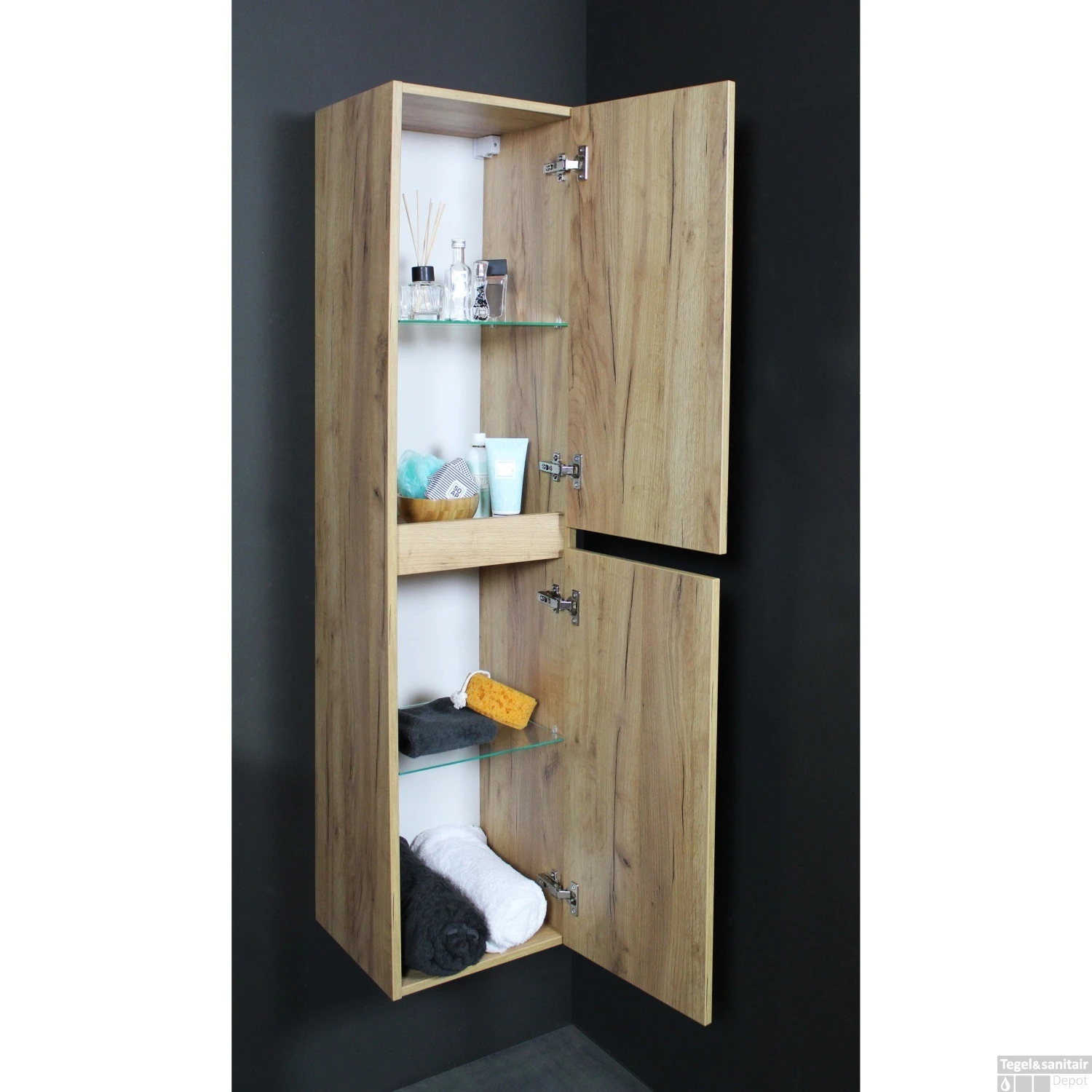 Kolomkast BWS Salt 35x35x150cm 2 Deuren Greeploos Whisky Oak 4 Kolomkast BWS Salt 35x35x150cm 2 Deuren Greeploos Whisky Oak - Afbeelding 2