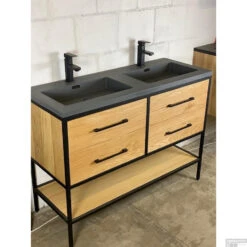 Badkamermeubel Casajoy Miami 120x46x90cm Eiken 4 Lades Met Artificial Stone Wastafel Grijs