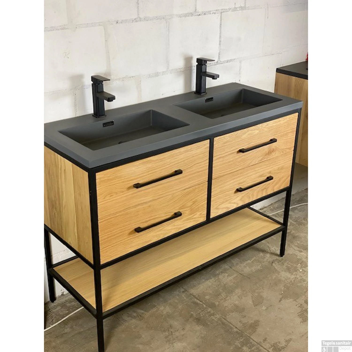 Badkamermeubel Casajoy Miami 120x46x90cm Eiken 4 Lades Met Artificial Stone Wastafel Grijs 3 Badkamermeubel Casajoy Miami 120x46x90cm Eiken 4 Lades Met Artificial Stone Wastafel Grijs