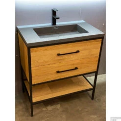 Badkamermeubel Casajoy Miami 80x46x90cm Eiken Met Artificial Stone Wastafel Grijs