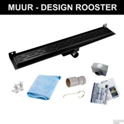 Mat Zwarte RVS Douchegoot Muurflens Met Uitneembaar Sifon Mat Zwart (alle Maten)