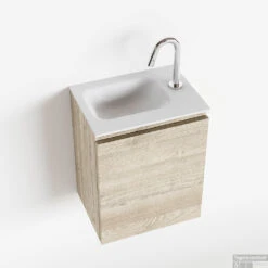 MONDIAZ OLAN 40cm Toiletmeubel Light Brown Grey. LEX Wastafel Talc Links 1 Kraangat