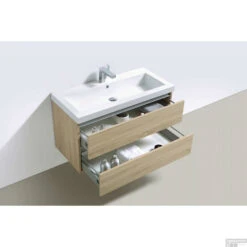 Badkamermeubelset Sanilux Trendline 100x47x50 Cm 2 Kraangaten Light Wood -Geberiter Meubels Geschaft onderkast sanilux trendline 100x47x50 cm light wood detail1 2