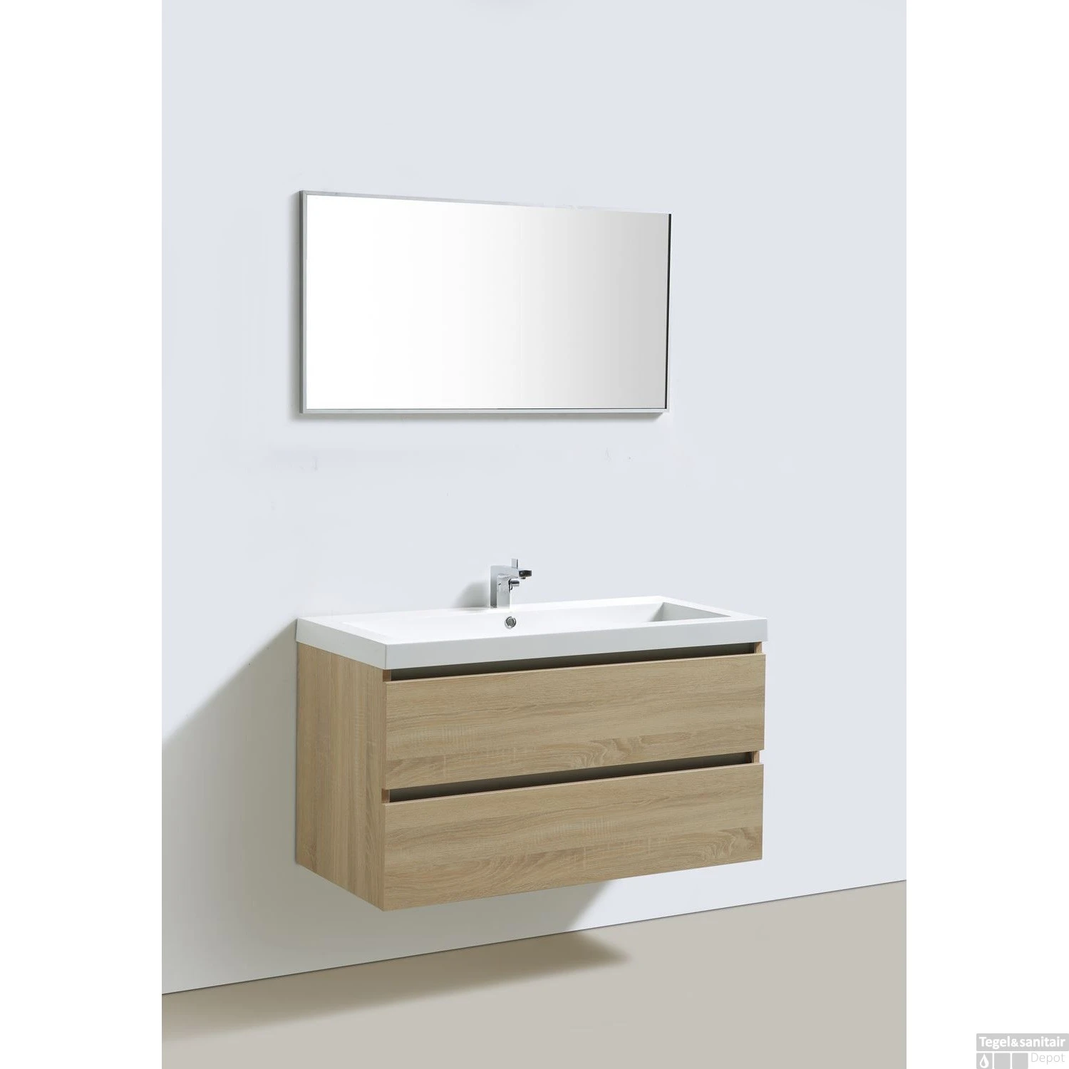 Badkamermeubelset Sanilux Trendline 100x47x50 Cm 1 Kraangat Light Wood 3 Badkamermeubelset Sanilux Trendline 100x47x50 Cm 1 Kraangat Light Wood
