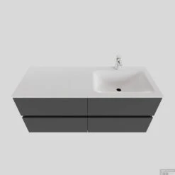 Badkamermeubel Solid Surface BWS Oslo 120x46 Cm Rechts Mat Antraciet 4 Laden (met 1 Kraangat)