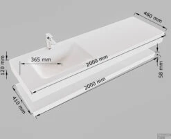 MONDIAZ ALAN-DLUX 200cm Planchet Opalo. Vrijhangende Wastafel CLOUD Links Zonder Kraangat, Kleur Opalo. -Geberiter Meubels Geschaft planchet solid surface 200cm left 3157512582908