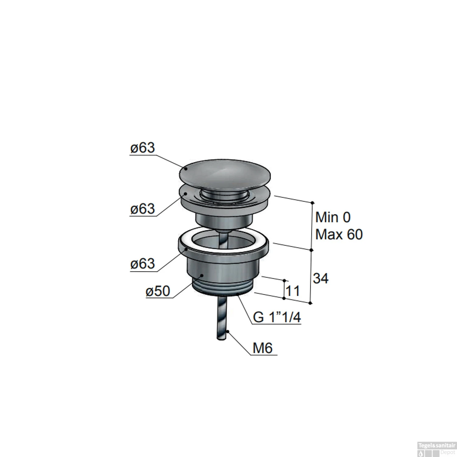 Plug Hotbath Archie Altijd Open Schroef Rond Geborsteld Gunmetal PVD - Afbeelding 2