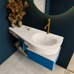 MONDIAZ RIVA 120cm Badmeubel Onderkast / Planchet Kleur Jeans Met 1 Lade. Wastafel DULCET Rechts 1 Kraangat Kleur Linen. -Geberiter Meubels Geschaft riva onderkast jeans dulcet planchet linen top 0009