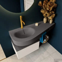 MONDIAZ RIVA 120cm Badmeubel Onderkast / Planchet Kleur Linen Met 1 Lade. Wastafel DULCET Links 1 Kraangat Kleur Dark_Grey. -Geberiter Meubels Geschaft riva onderkast linen dulcet planchet dark grey top 0008