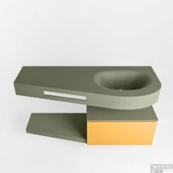 MONDIAZ RIVA 120cm Badmeubel Onderkast / Planchet Kleur Ocher Met 1 Lade. Wastafel DULCET Rechts 0 Kraangaten Kleur Army. -Geberiter Meubels Geschaft riva onderkast ocher planchet dulcet army google 3 0007