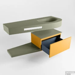 MONDIAZ RIVA 120cm Badmeubel Onderkast / Planchet Kleur Ocher Met 1 Lade. Wastafel DULCET Rechts 0 Kraangaten Kleur Army. -Geberiter Meubels Geschaft riva onderkast ocher planchet dulcet army google 5 0007