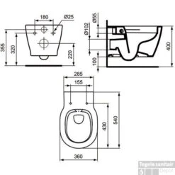Wandcloset Ideal Standard Connect Randloos Wit E823201 -Geberiter Meubels Geschaft technische tekening ideal standard connect wandcloset wit 1