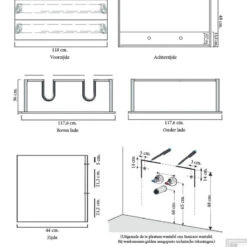 Badkamermeubelset Sanicare Q1 2 Soft Close Lades Antraciet Met Spiegel 121x46 Cm -Geberiter Meubels Geschaft technische tekening q1 serie 2 soft close lades tech1 3 1