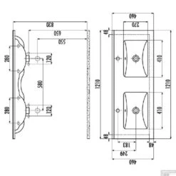 Badkamermeubelset Sanicare Q1 2 Soft Close Lades Antraciet Met Spiegel 121x46 Cm -Geberiter Meubels Geschaft technische tekening q1 serie 2 soft close lades tech 3 1